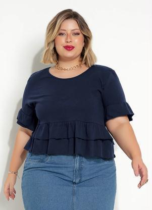Blusa (Marinho) com Babados Plus Size
