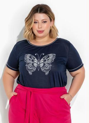 Blusa (Marinho) com Estampa Plus Size