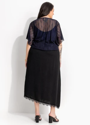 Marguerite - Blusa Marinho em Tule Maquinaetado com Brilho - MARGUERITE