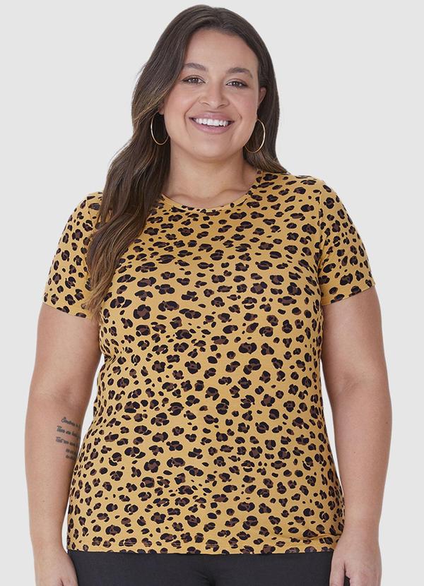 Malwee Plus - Blusa Marrom Animal Print em Viscose