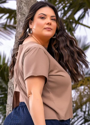 Marguerite - Blusa Marrom Claro em Malha de Algodão - MARGUERITE