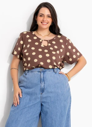 Marguerite - Blusa Marrom com Poá Amarelo em Malha Suplex - MARGUERITE