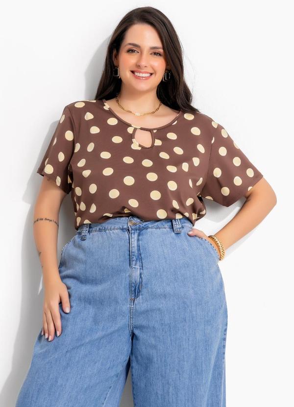 Blusa Marrom com Po� Amarelo em Malha Suplex