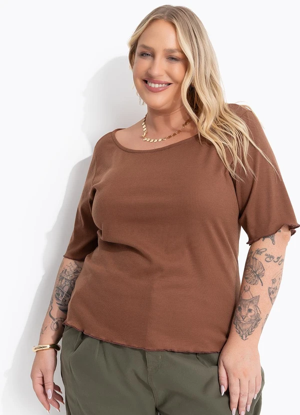 Marguerite - Blusa Marrom em Ribana Canelada