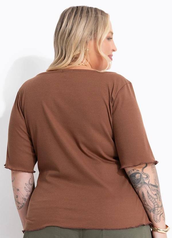 Marguerite - Blusa Marrom em Ribana Canelada 2