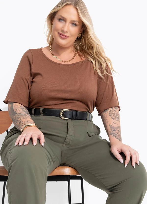 Marguerite - Blusa Marrom em Ribana Canelada 4