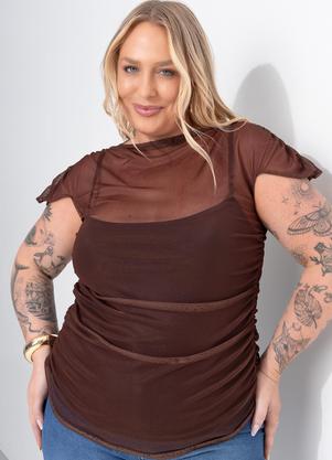 Blusa Marrom em Tule