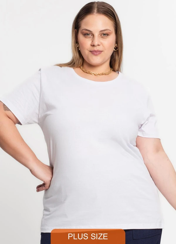 Rovitex - Blusa Meia Malha Básica Plus Size Kohmar Branco