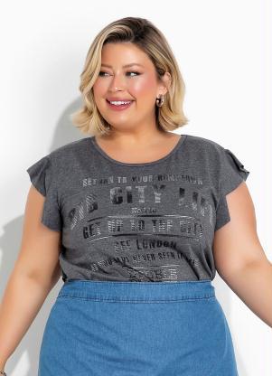 Blusa (Mescla Chumbo) com Estampa Plus Size