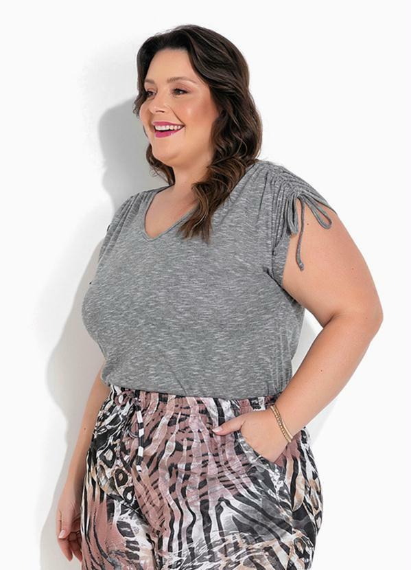 Blusa (Mescla) com Amarrao Ajustvel Plus Size