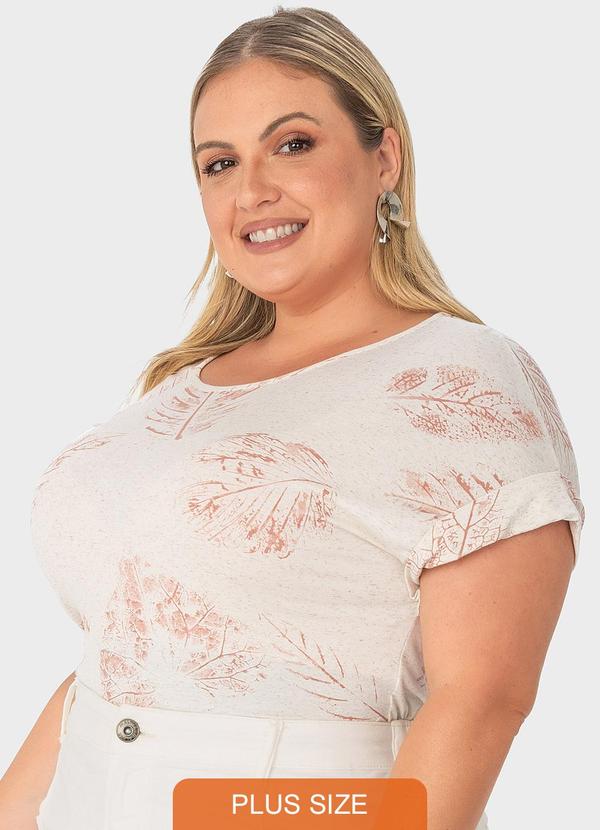 Malwee Plus - Blusa Off White Ampla Tropical em Viscolinho