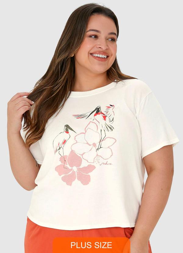 Malwee Plus - Blusa Off White Básica Aves 5