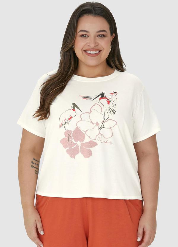 Malwee Plus - Blusa Off White Básica Aves 2