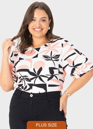 Malwee Plus - Blusa Off White Box Tropical em Viscolinho - MALWEE PLUS