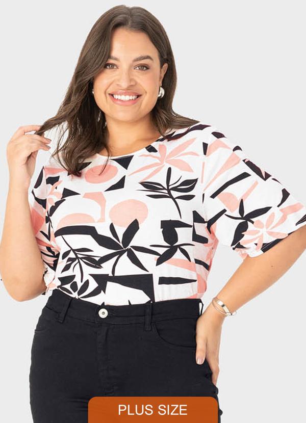 Malwee Plus - Blusa Off White Box Tropical em Viscolinho
