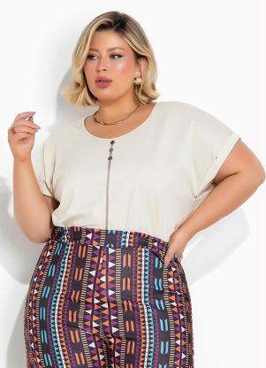 Blusa (Off White) com Contrastes Plus Size