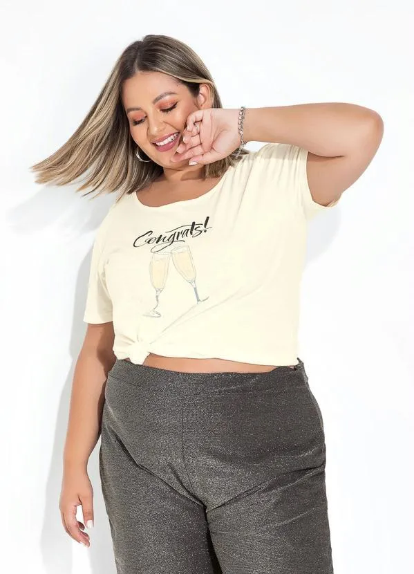 Marguerite - Blusa Off White com Estampa Localizada Plus Size