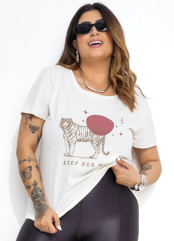 Marguerite - Blusa Off White com Estampa Localizada Plus Size