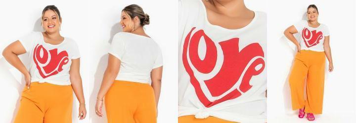 Blusa Off White com Estampa na Frente Plus Size