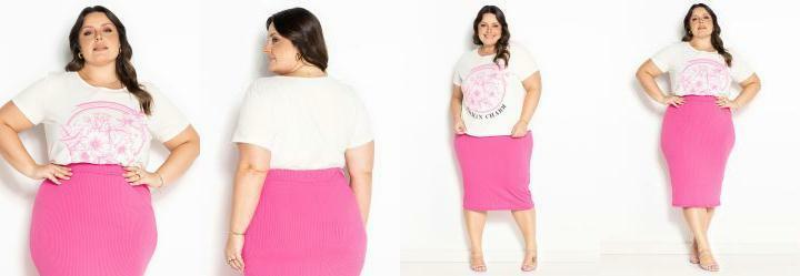 Blusa Off White com Estampa Neon Plus Size