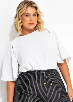 Marguerite - Blusa Off White em Crepe Plano - MARGUERITE