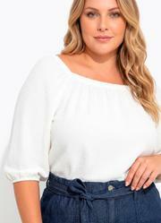 Blusa Off White em Malha Anarruga
