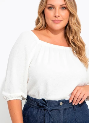 Marguerite - Blusa Off White em Malha Anarruga - MARGUERITE