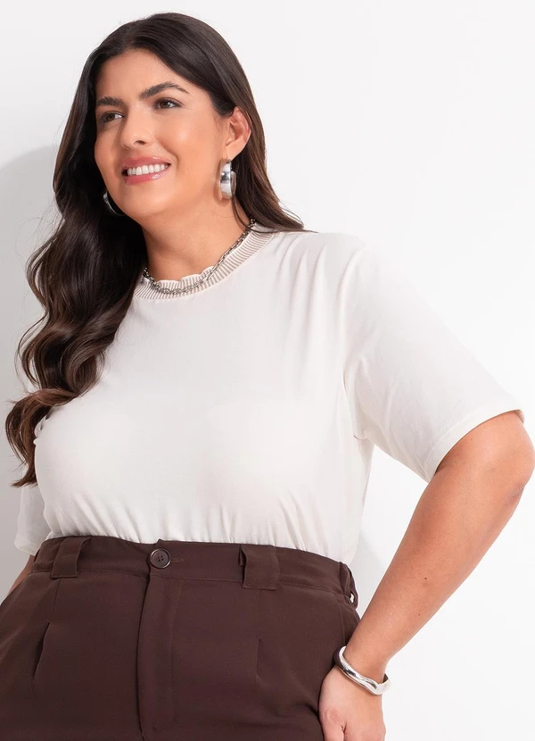 Marguerite - Blusa Off White em Malha de Algodão