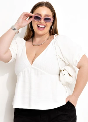 Marguerite - Blusa Off White em Malha Texturizada Poá - MARGUERITE