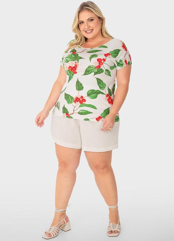 Malwee Plus - Blusa Off White Tropical em Viscose Conforto 2