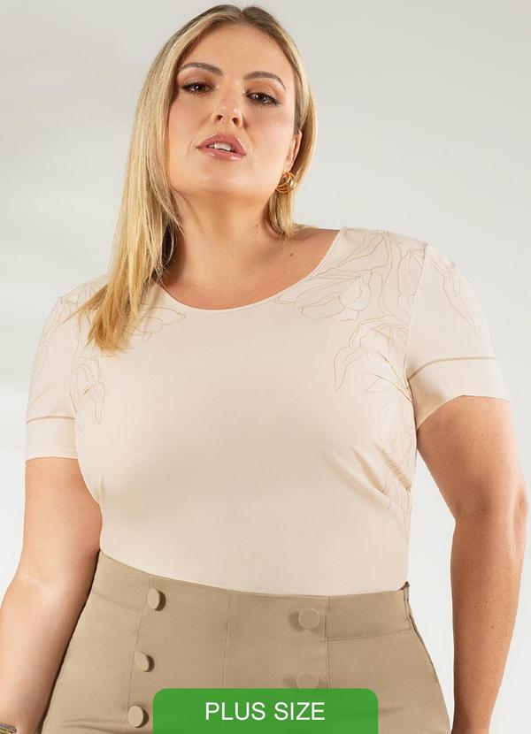 Cativa - Blusa Ombro Estampado Plus Size Bege