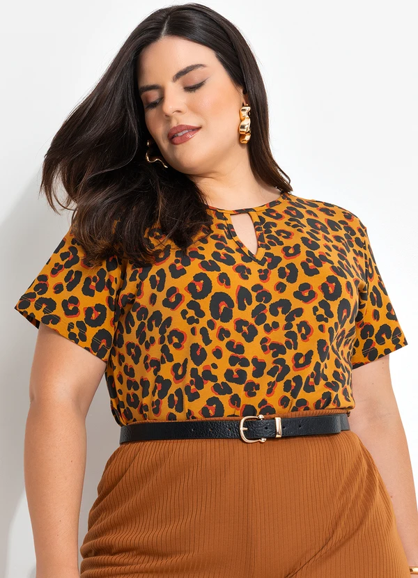 Marguerite - Blusa Onça Moderna em Malha de Viscose