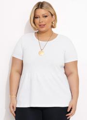 Blusa Peplum Branca Detalhe Gota Plus Size