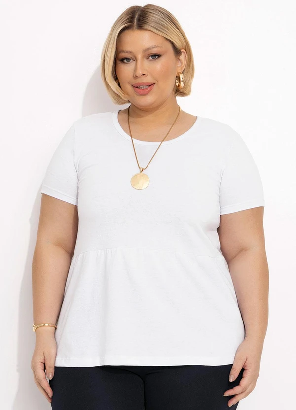 Marguerite - Blusa Peplum Branca Detalhe Gota Plus Size