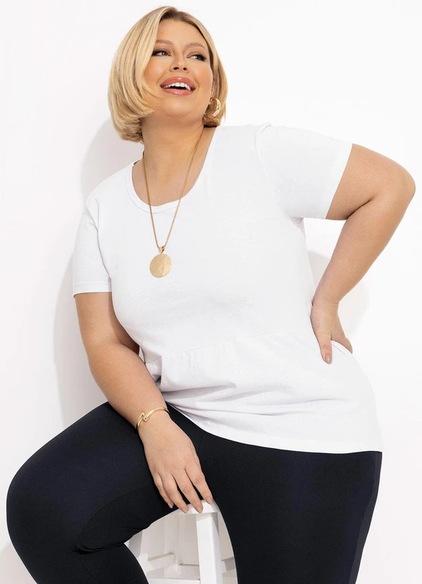 Marguerite - Blusa Peplum Branca Detalhe Gota Plus Size 4