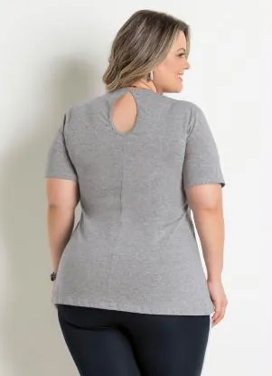 Marguerite - Blusa Peplum Cinza Detalhe Gota  Plus Size - MARGUERITE