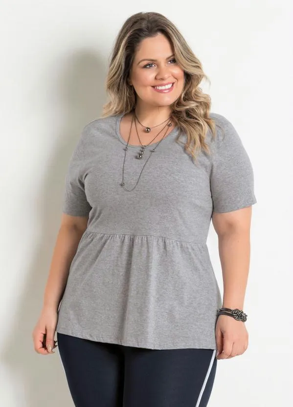 Marguerite - Blusa Peplum Cinza Detalhe Gota Plus Size