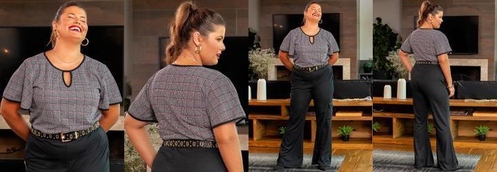 Blusa Pied Poule em Malha de Polister.