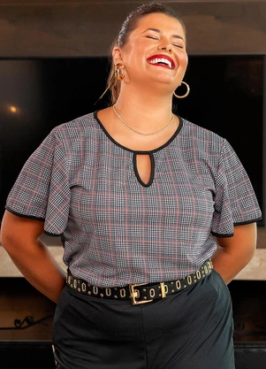 Marguerite - Blusa Pied Poule em Malha de Poliéster. - MARGUERITE