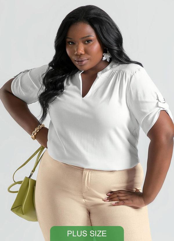 Cativa - Blusa Plus Size Bata Decote Gota Branco
