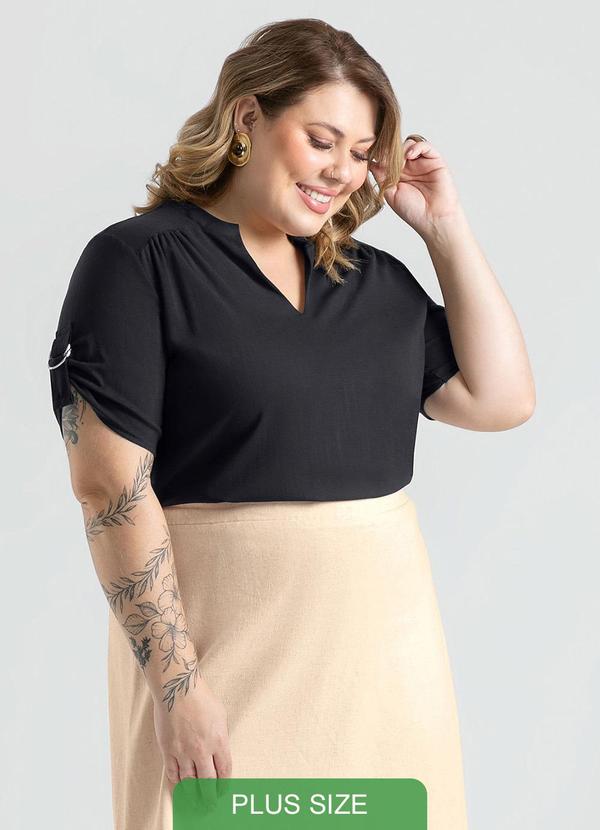 Cativa - Blusa Plus Size Bata Decote Gota Preto
