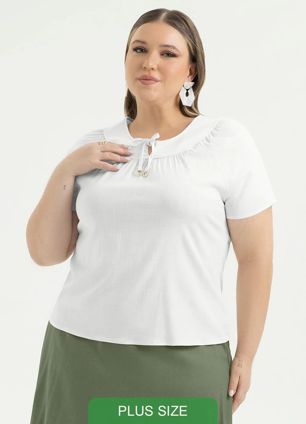 Cativa - Blusa Plus Size Bata em Viscose Branco 3