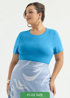 Cativa - Blusa Plus Size Canelada Azul - CATIVA