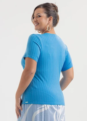 Cativa - Blusa Plus Size Canelada Azul - CATIVA