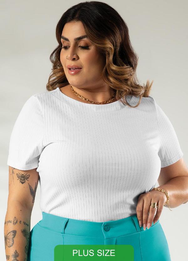 Cativa - Blusa Plus Size Canelada Básica Branco