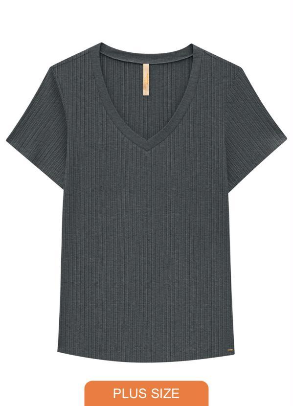 Lunender Mais Mulher - Blusa Plus Size Canelada Básica Cinza