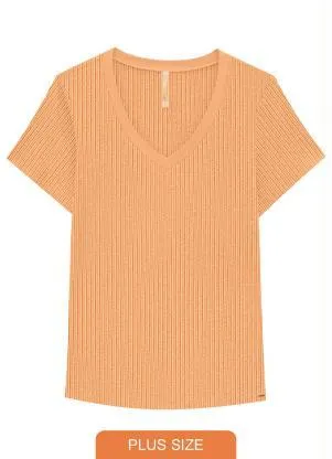 Lunender Mais Mulher - Blusa Plus Size Canelada Básica Laranja - LUNENDER MAIS MULHER