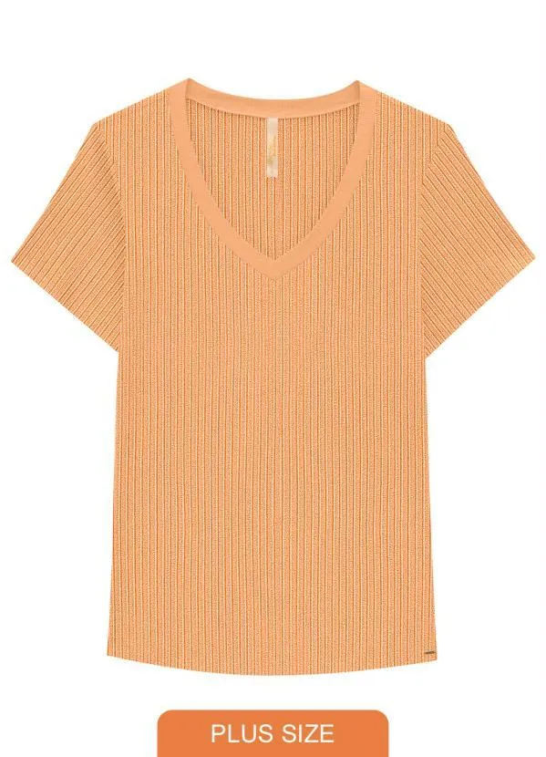 Lunender Mais Mulher - Blusa Plus Size Canelada Básica Laranja
