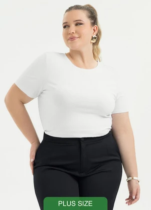 Cativa - Blusa Plus Size Canelada Branco  - CATIVA