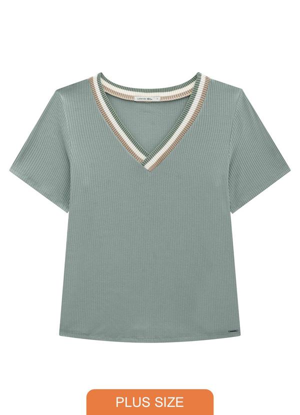 Lunender Mais Mulher - Blusa Plus Size Canelada com Decote V Retilínea Verde
